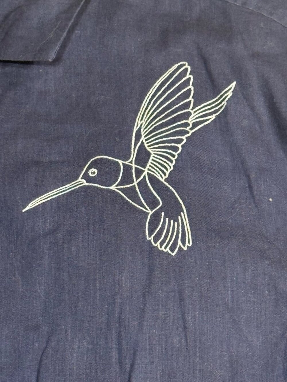 H&M XL Navy Embroidered Hummingbird Short Sleeve Shirt Kitschy Whimsical - Picture 10 of 11